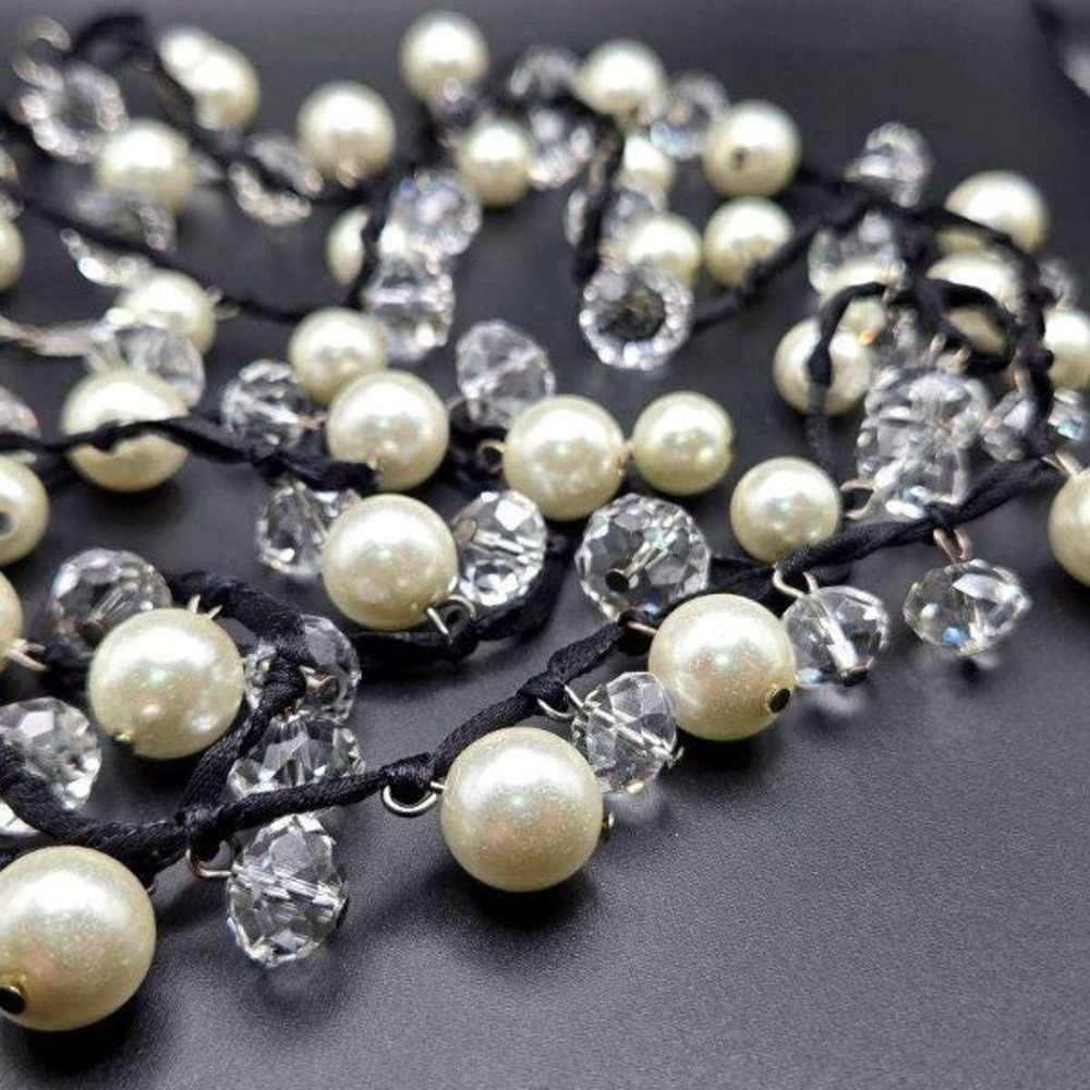 Vintage VCLM Nordstrom 2-Strand‎ Faux Pearl and Faceted Glass 40" Cord Necklace